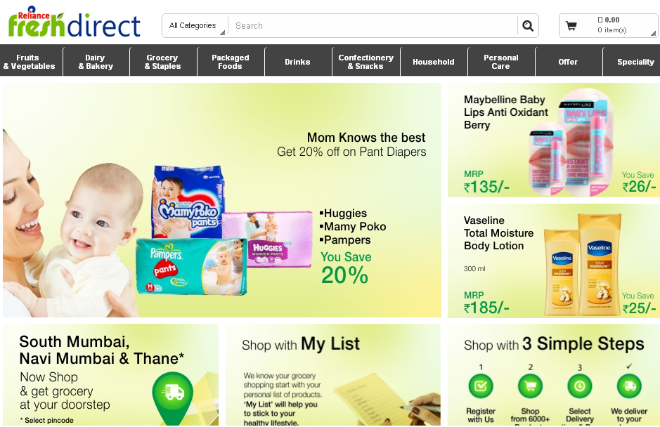 Reliance to Deliver Fresh Groceries with New Website in Mumbai