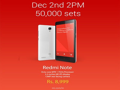 Xiaomi Redmi Note Sale to Commence on December 2 via Flipkart