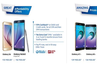 Buy Samsung Galaxy S6, Galaxy Note 5 for Re 1 only