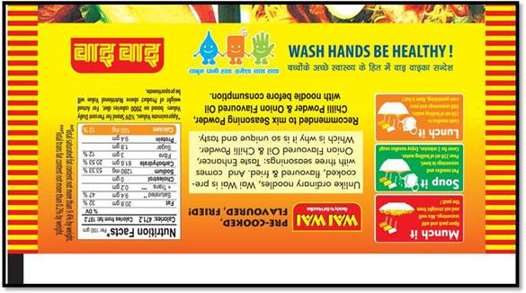 WAI WAI Noodles packaging promotes the habit of hand hygiene
