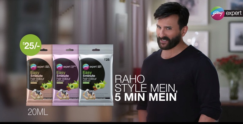 Saif Ali Khan the face of Godrej Expert Easy Hair Colour Shampoo -  Passionate In Marketing