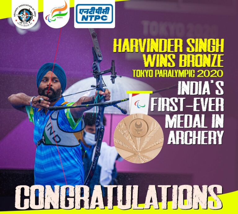 NTPC congratulates Archer Harvinder Singh for winning medal in Archery in Tokyo Paralympics