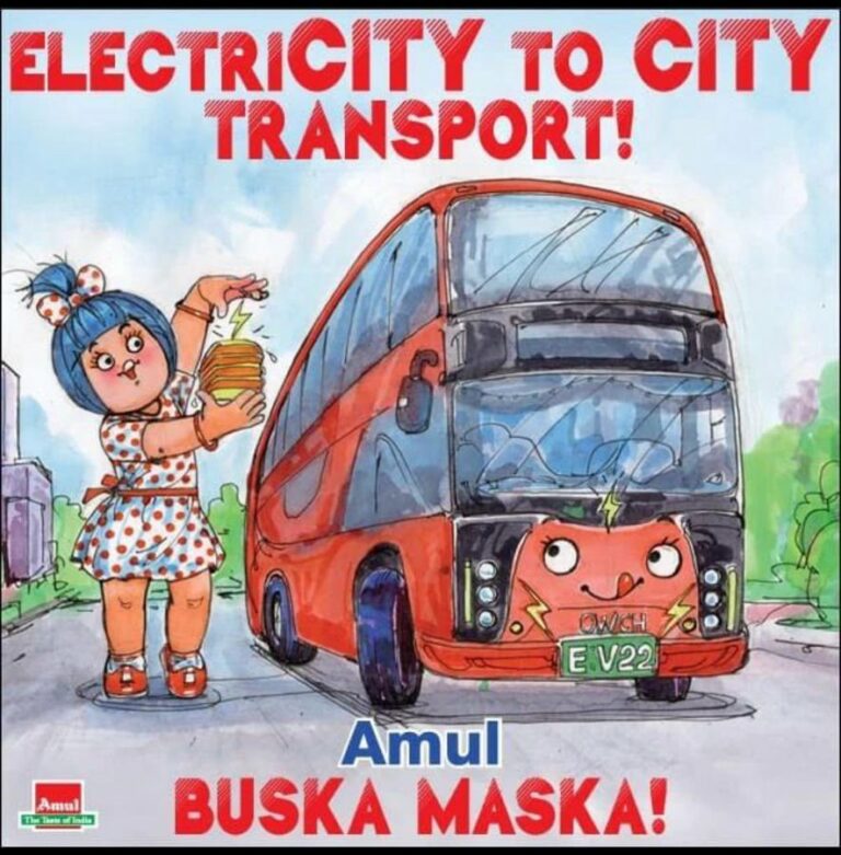Amul celebrates India’s first electric double-decker bus