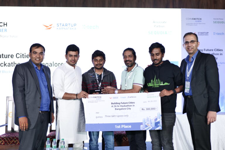 Tejasvi Surya confers awards to blockchain builders at ‘Building Future Cities’ Hackathon