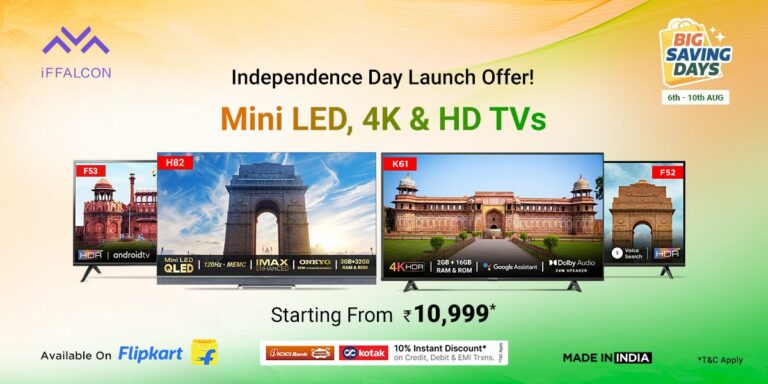TCL to launch iFFALCON QLED Ultra HD smart android TVs, H82 and F53 on Flipkart Independence Day Sale, offers massive discounts on iFFALCON TVs K61 and F52