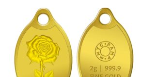 MMTC-PAMP's 24K, 999.9 purest Gold Rose Pendant