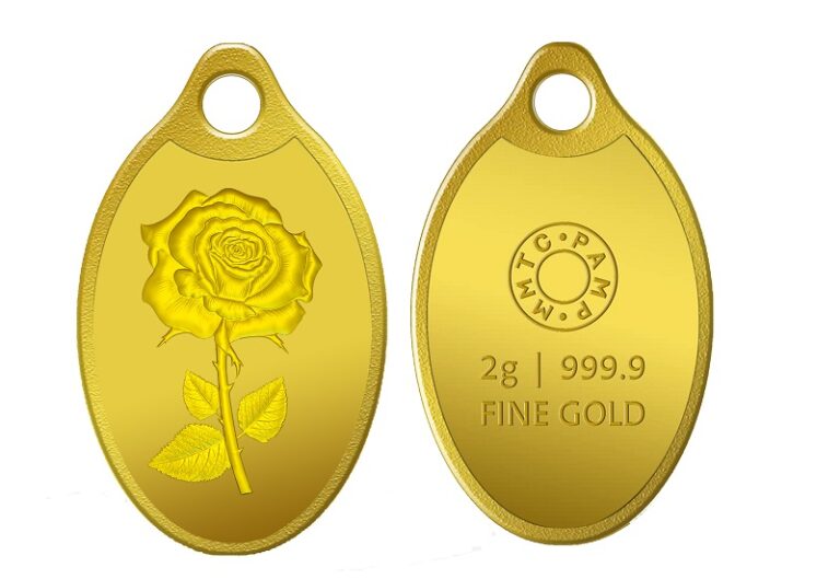 MMTC-PAMP's 24K, 999.9 purest Gold Rose Pendant