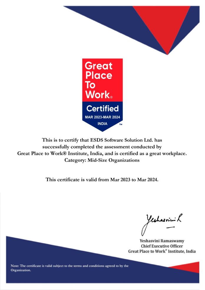ESDS Software Solution Limited recognized as a great workplace for the 7th time by Great Place to Work Institute India
