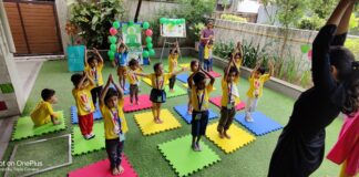 EuroKids centre at Vesu, Surat celebrating International Day of Yoga