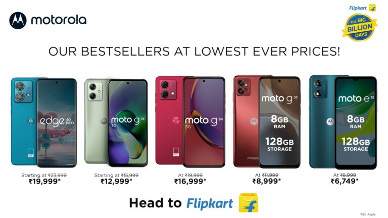 Flipkart The Big Billion Days sale 2023: Motorola announces lowest ever festive special prices on its bestselling smartphones including the moto g54 5G, moto g32 and the Big Billion Days Specials launch- motorola edge 40 neo, with sale starting from 28th September on Flipkart