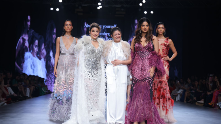 Dubai Bling’s Safa Siddiqui and Miss Universe Harnaaz Kaur Sandhu walked for ‘Not So Serious’ by Pallavi Mohan at Lakme Fashion Week X FDCI 