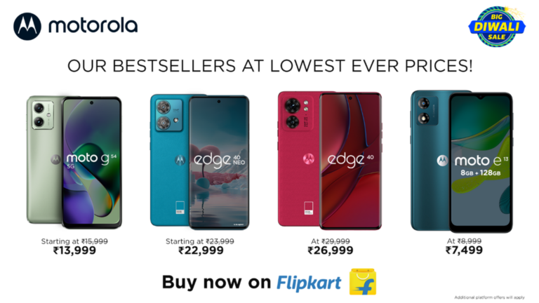 Motorola offers massive discounts on its smartphones during the Flipkart Big Diwali Sale, including the recently launched edge 40 neo and moto g54 5G