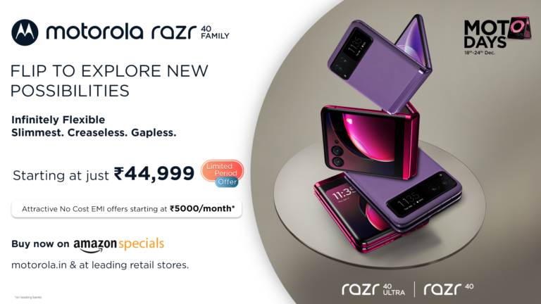 Motorola announces Rs. 10,000 price drop along with additional limited period discounts during Moto days on its flagship smartphones, motorola razr40 ultra and razr40
