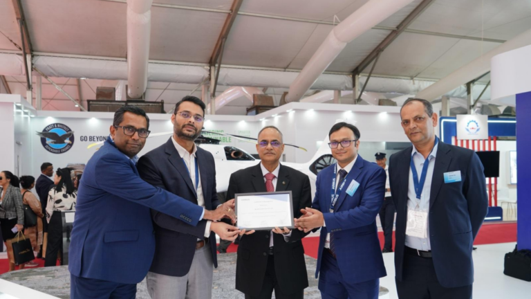 Sunny Guglani, Head of Airbus Helicopters, Airbus India and South Asia presenting the H145 model to Heligo Charters Private Limited.