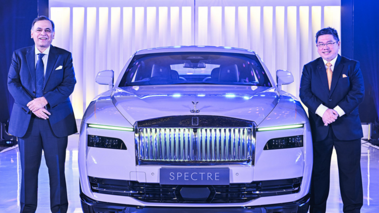 Mr Yadur Kapur and Mr Hal Serudin at the launch of Rolls-Royce Spectre in North India