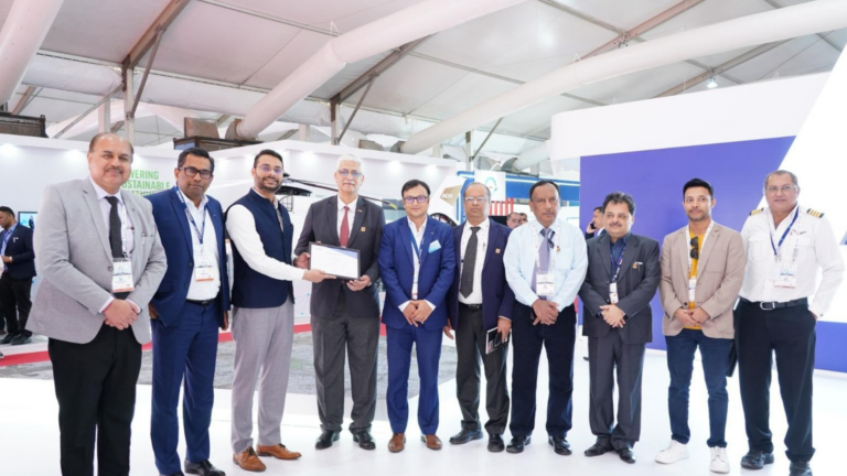 Sanjeev Razdan, Chairman & Managing Director, Pawan Hans Limited (PHL), and Sunny Guglani, Head of Helicopters, Airbus India and South Asia, along with the PHL and Airbus team members celebrating the milestone at Wings India 2024 air show in Hyderabad.