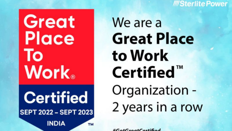 Sterlite Power is Great Place To Work-Certified™ Three Years in a Row