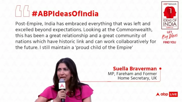 “I love India … I am a proud child of British Empire” Indian origin UK MP Suella Baverman says at Day 2 of ABP Network’s at ‘Ideas of India’ Summit 3.0