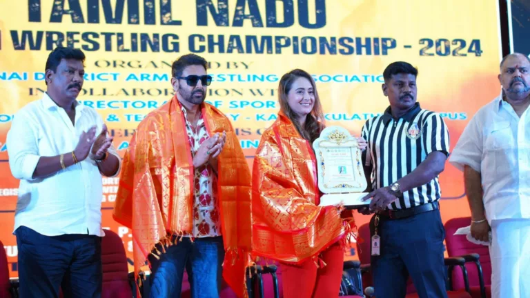 Parvin Dabas is bestowed with a special honor, inaugurates the Armwrestling table at Tamil Nadu State Armwrestling Championship 2024 as special guest